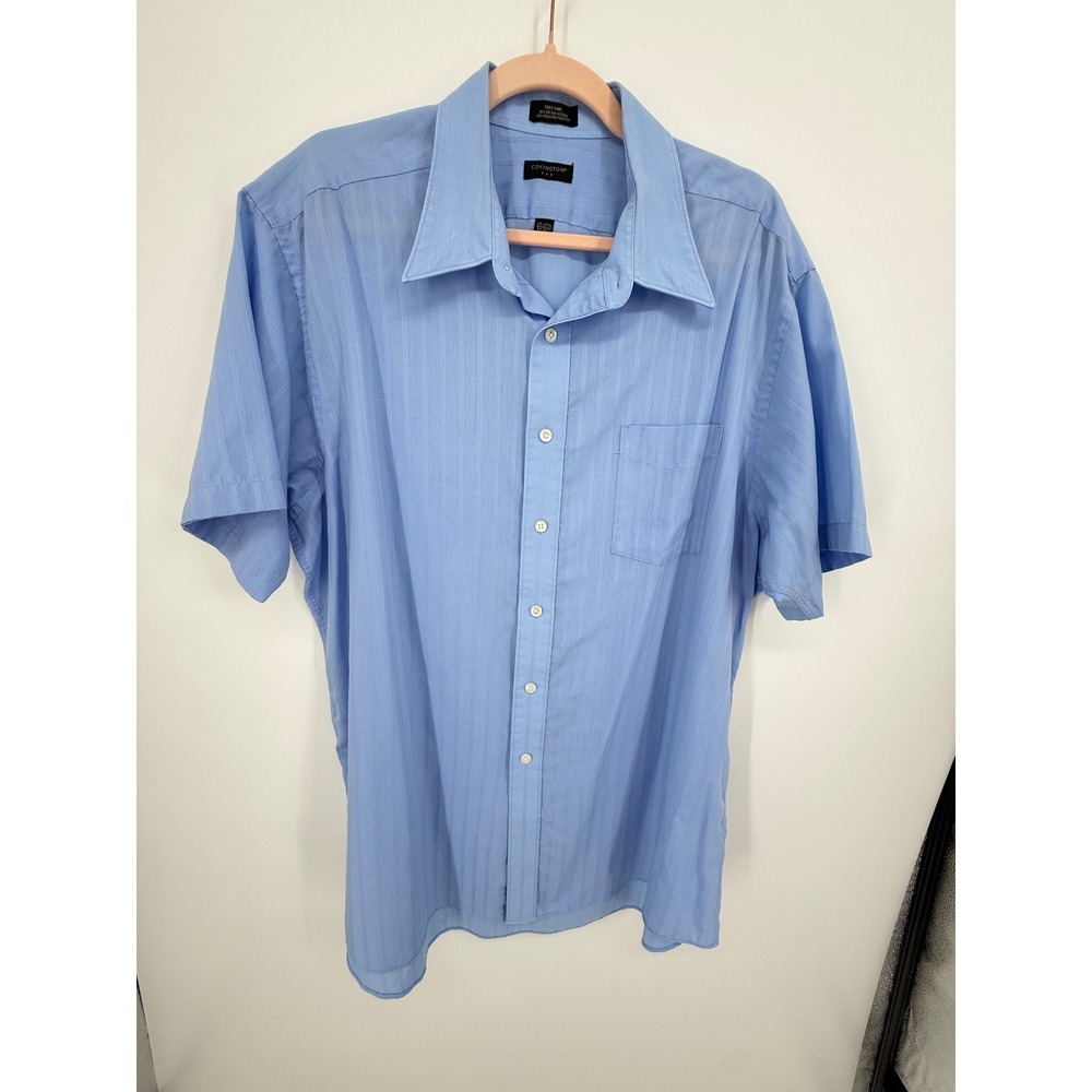 Covington Button Up Shirt Men XL Blue Short Sleeve Easy Care Tonal Stripe Pocket